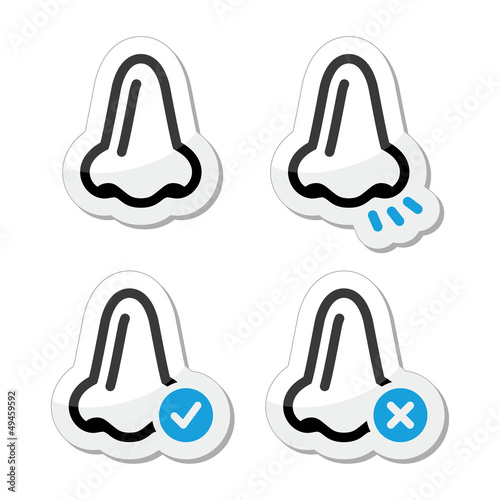 Nose smell vector black and blue icons set