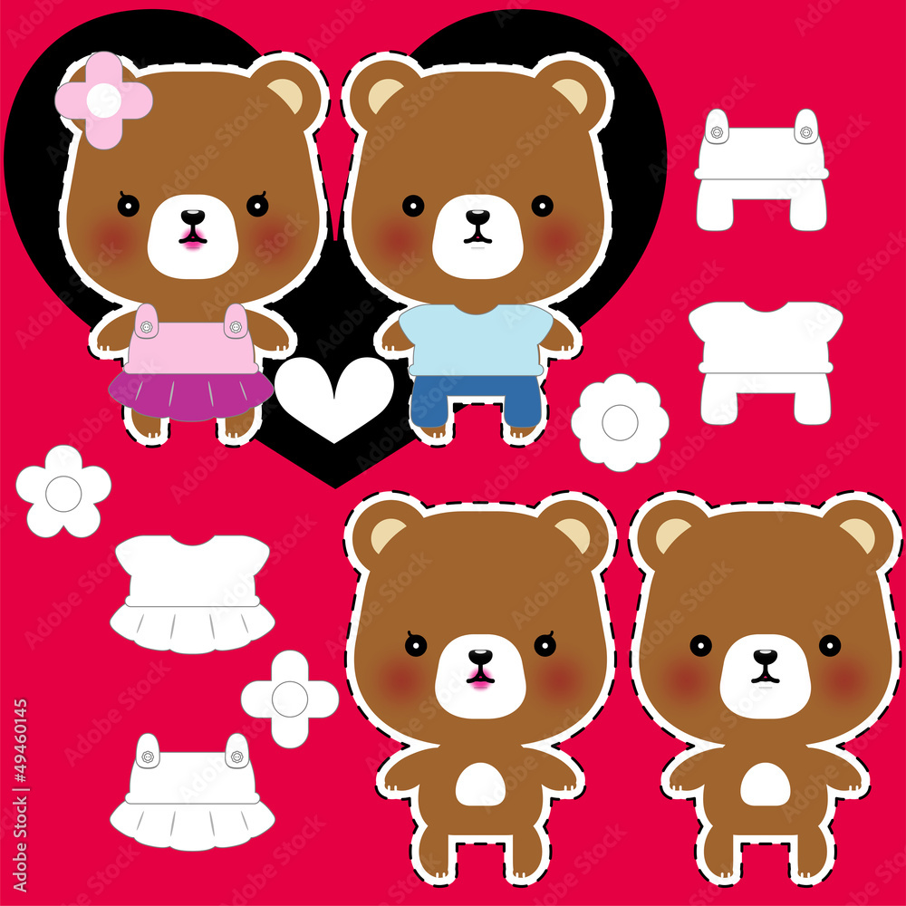 teddy bear couple with different clothes