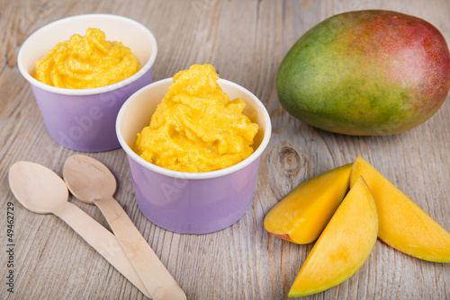 Frozen creamy ice yoghurt  with fresh mango