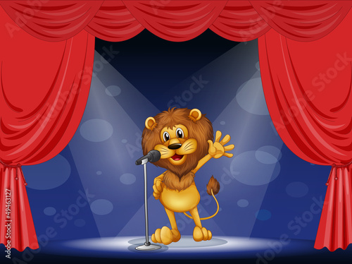 A lion singing at the center of the stage