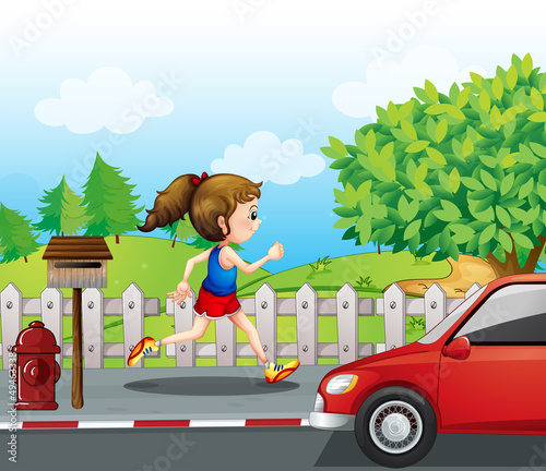 A girl jogging in the street