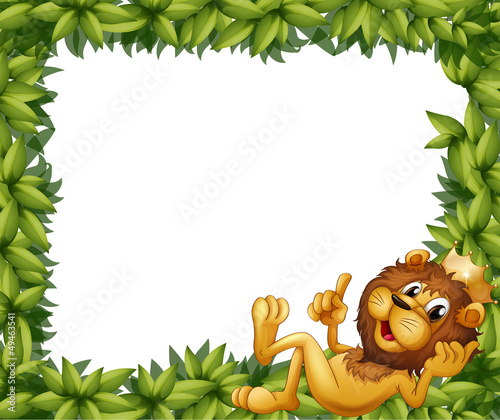 Fototapeta Naklejka Na Ścianę i Meble -  A lion with a crown in a leafy frame