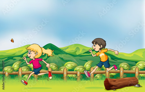 A boy and a girl jogging