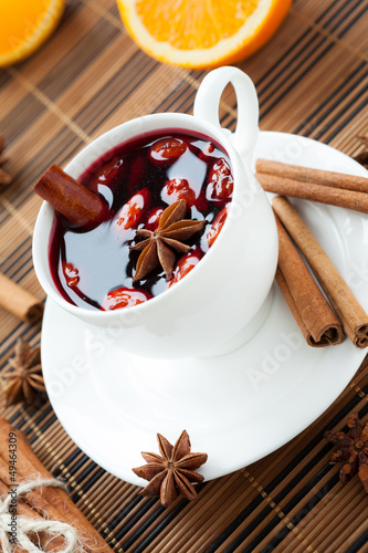 glass of mulled wine with almonds