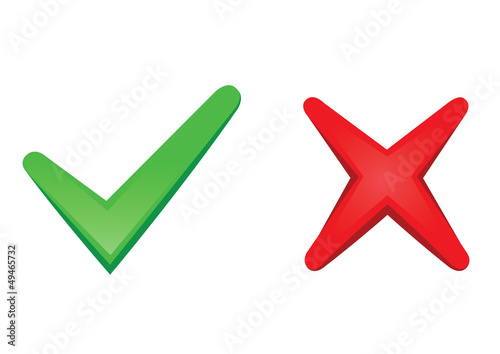 Vector green checkmark and red cross icons