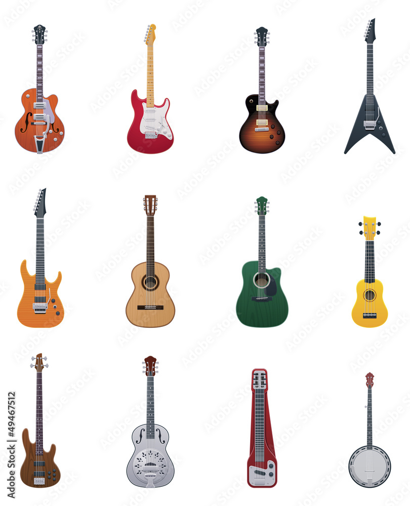 Naklejka premium Zestaw ikon wektorowych gitar
