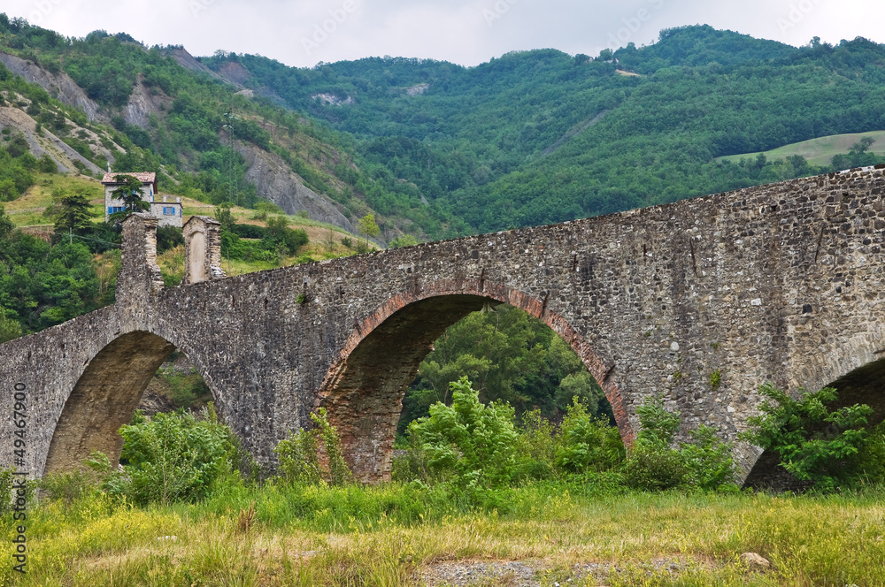 Hunchback bridge. Bobbio. Emilia-Romagna. Italy.