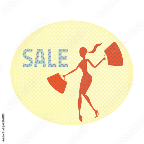 Sale banner with beautiful woman carrying bags