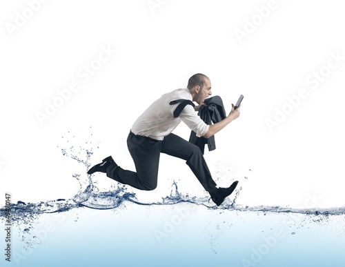 Businessman run on the water