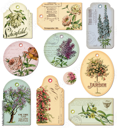 vintage tags: flowers