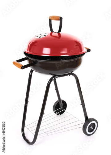 Black and red  barbecue grill on white background