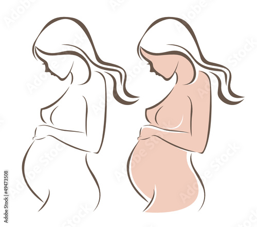 Beautiful nude pregnant woman silhouette
