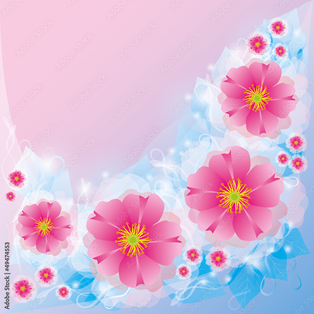 Light background with flowers. Invitation or greeting card