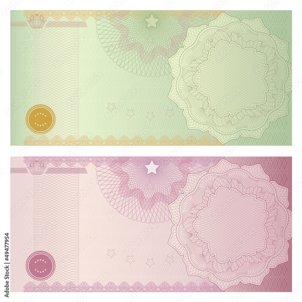 Voucher (coupon,certificate) template with Guilloche pattern - obrazy, fototapety, plakaty 