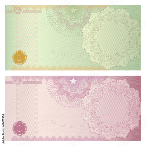 Voucher (coupon,certificate) template with Guilloche pattern photo