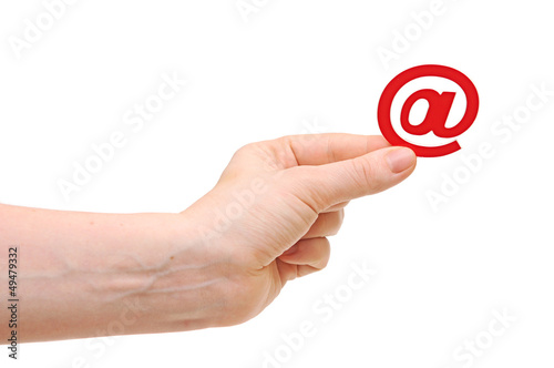 woman hand with email icon isolated on white background