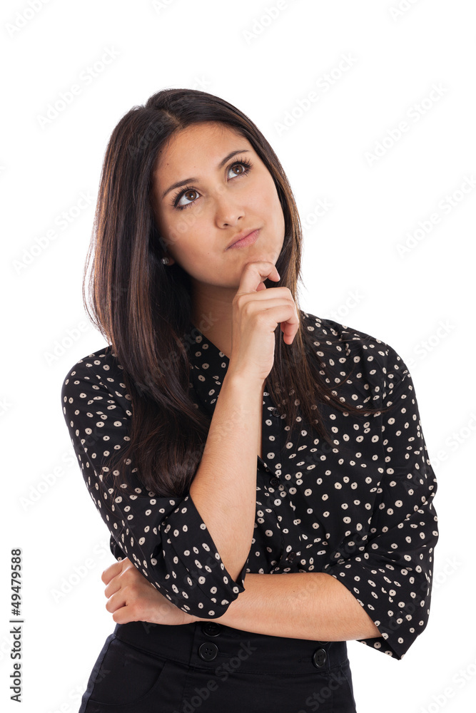 Young mixed race businesswoman thinking Young mixed race businesswoman thinking