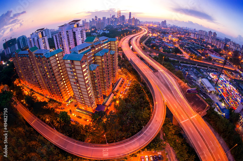 Photography Fisheye Lens view of Kuala Lumpur City skyline