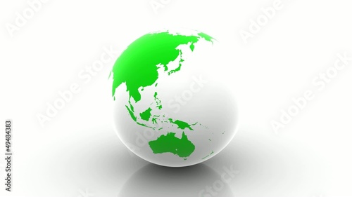 Rotating Green Earth. Isolated on White.