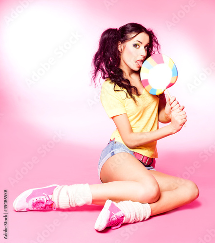 Photography woman with lollipop