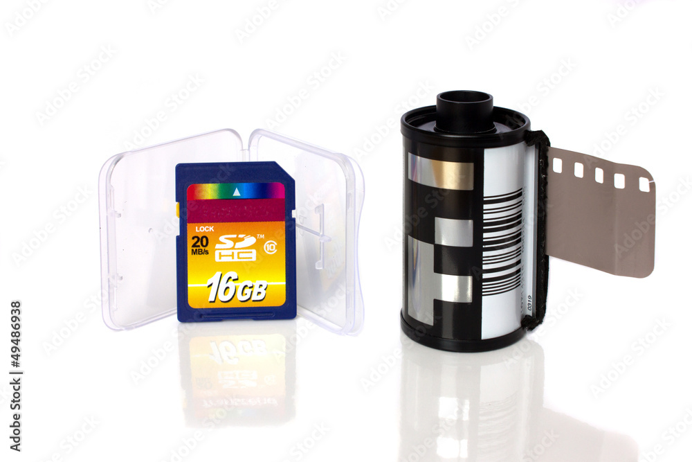 old film and flash drive on white background old film and flash drive on white background