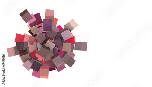 3d render concentric cubes in pink red on white