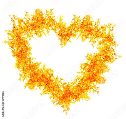 orange fire heart on white
