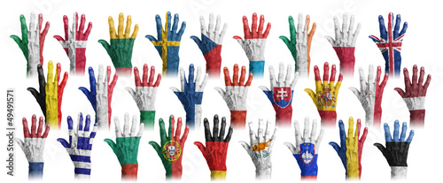 Hands with flag painting of the EU-coutries #49491571