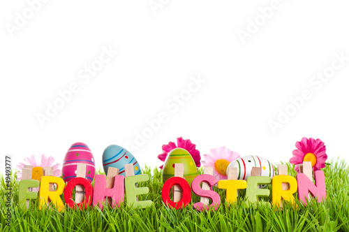 Frohe Ostern Text auf Wiese