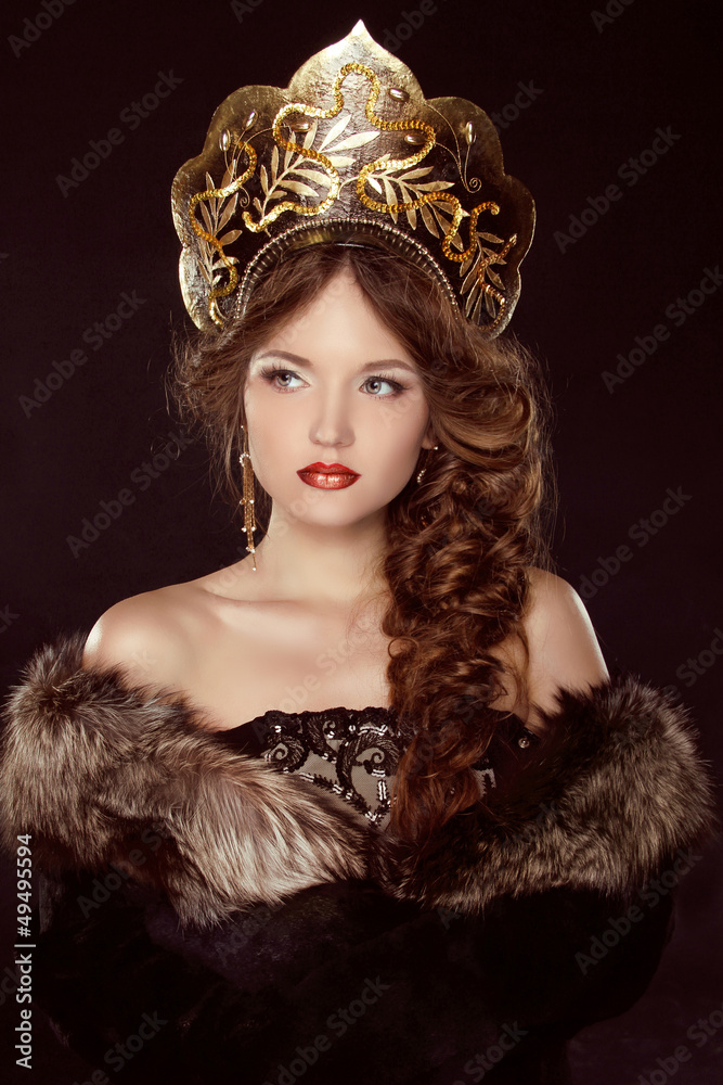Russian Beauty. Attractive female wearing in kokoshnik. Woman's Russian Beauty. Attractive female wearing in kokoshnik. Woman's