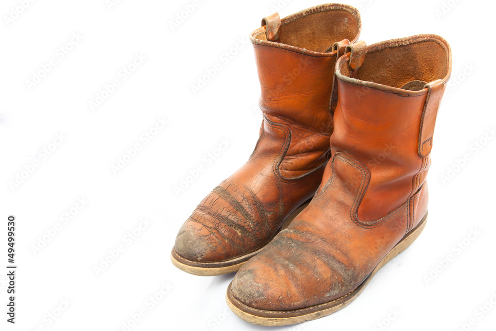 Brown boot shoes for men on white background Brown boot shoes for men on white background