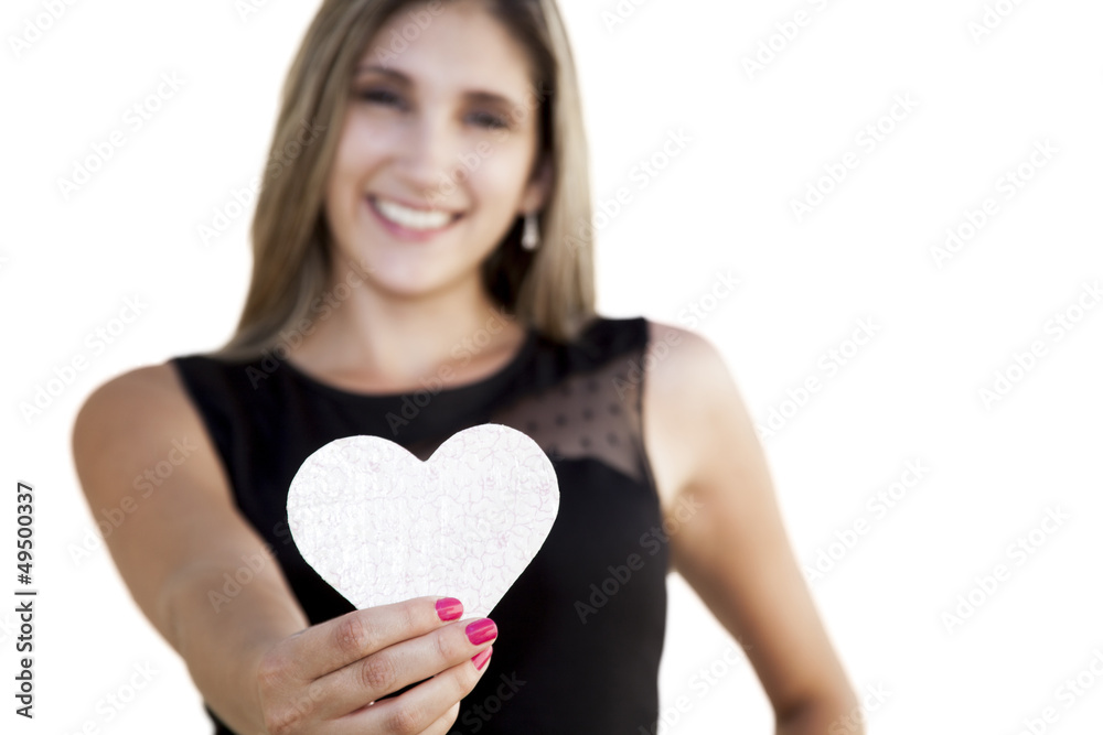 Portrait of beautiful young woman holding heart Portrait of beautiful young woman holding heart