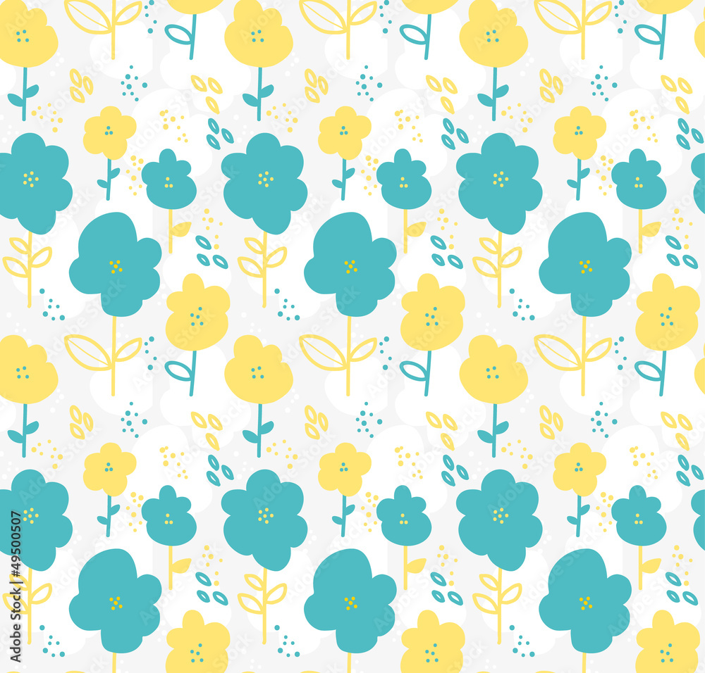 Seamless pattern with flowers in retro style
