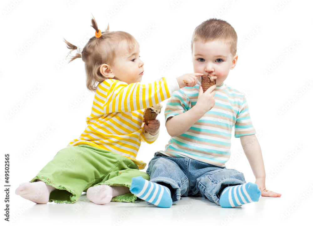 happy children little girl and boy with ice cream in studio isol happy children little girl and boy with ice cream in studio isol
