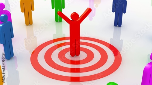 Colorful business people and the leader in the red target.