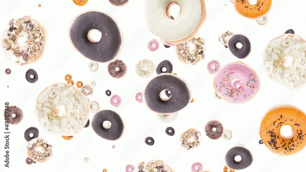Donuts falling down (ends on green background) Donuts falling down (ends on green background)