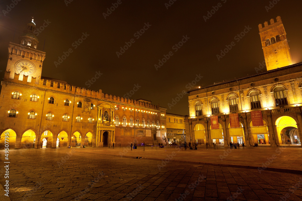 Piazza Maggiore with Accursio Palace and Palazzo del Podest