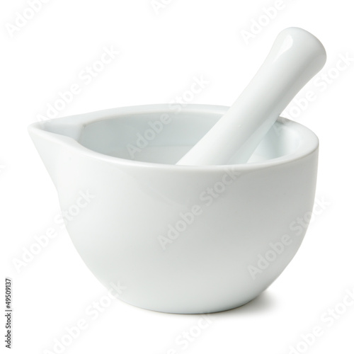 Murais de parede mortar and pestle isolated on white background