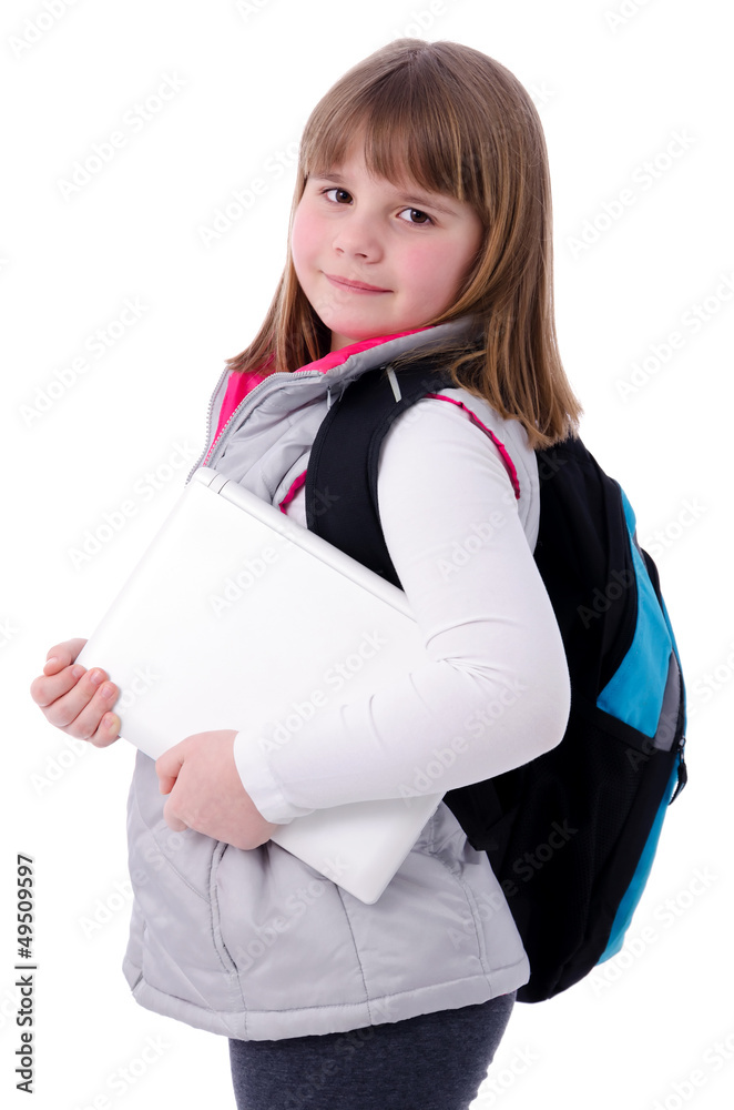 Adorable school girl with laptop Adorable school girl with laptop