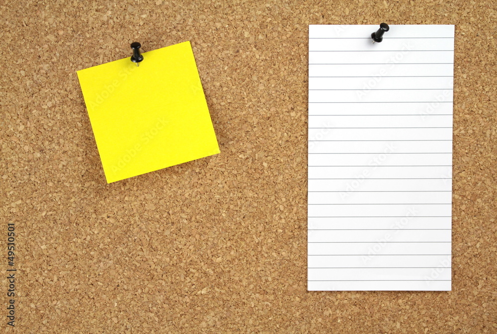 Cork notice board and note papers
