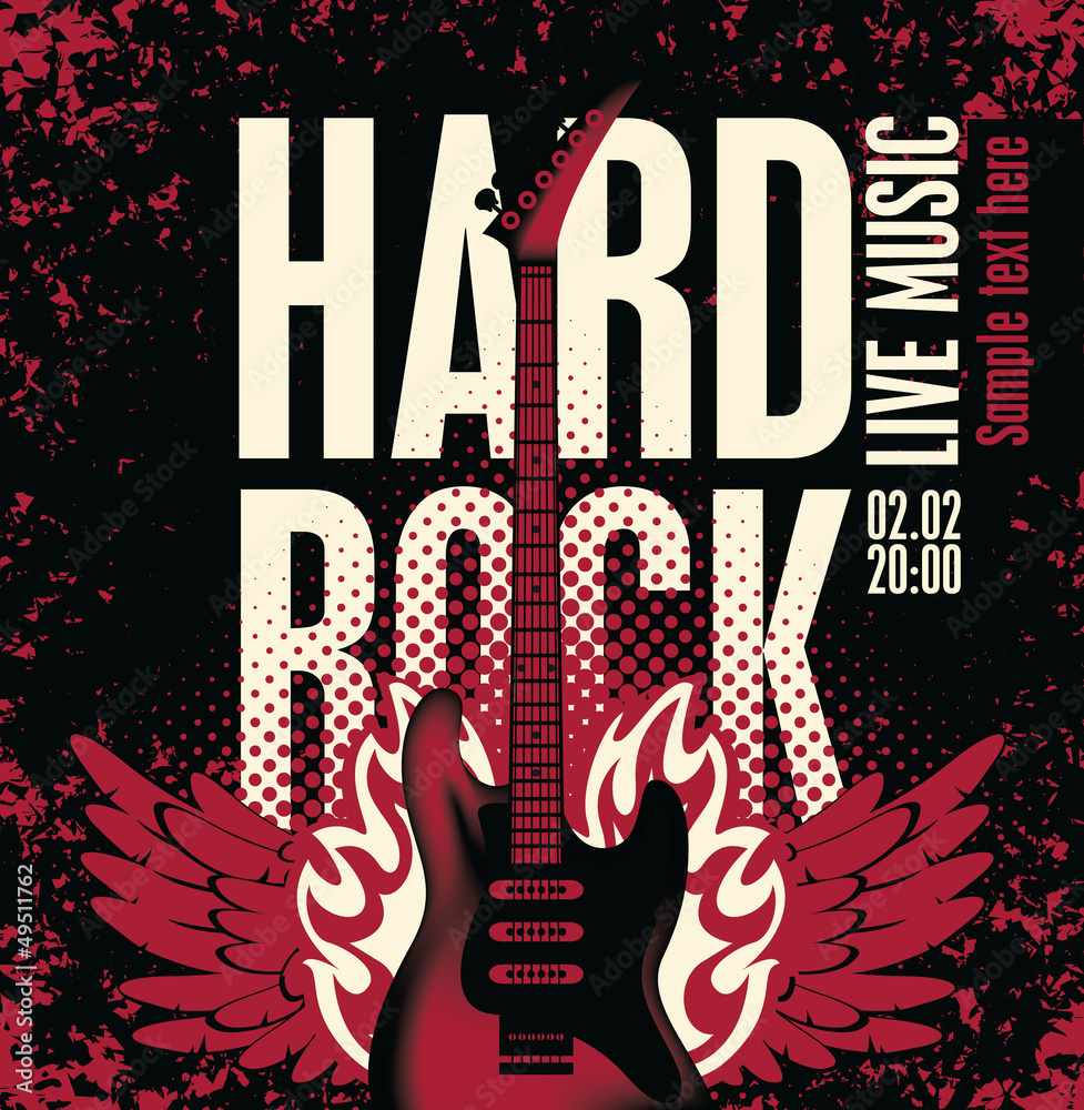 Fototapeta premium banner for the concert with an electric guitar on fire