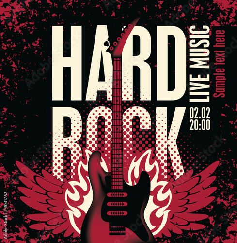 banner for the concert with an electric guitar on fire