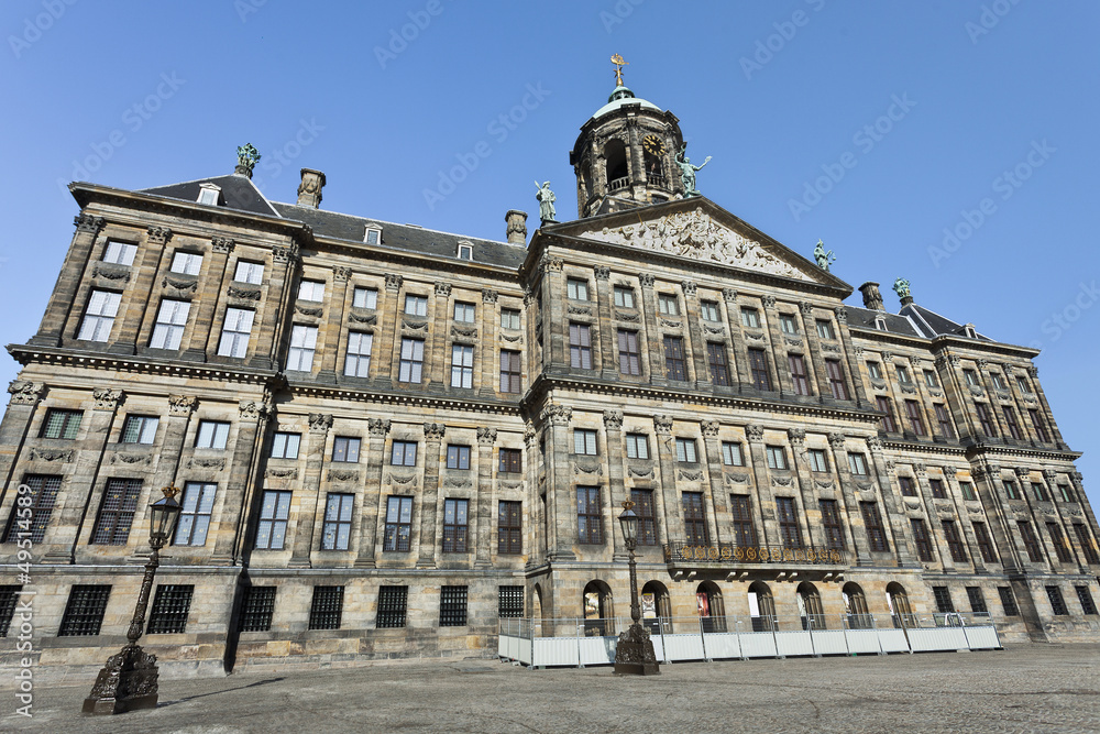 The Royal Palace in Amsterdam. The palace was built as city hall during the Dutch Golden Age in the seventeenth century.