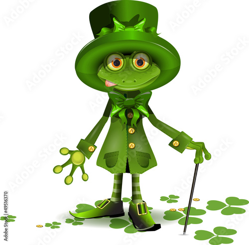 frog in a suit of Santa Patrick