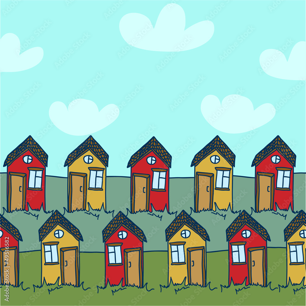 Illustration with funny doodle houses