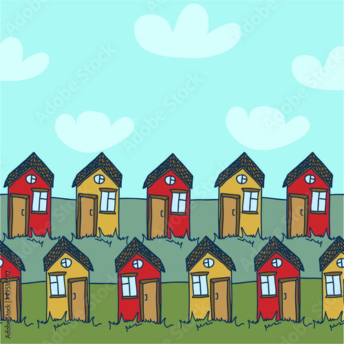 Illustration with funny doodle houses