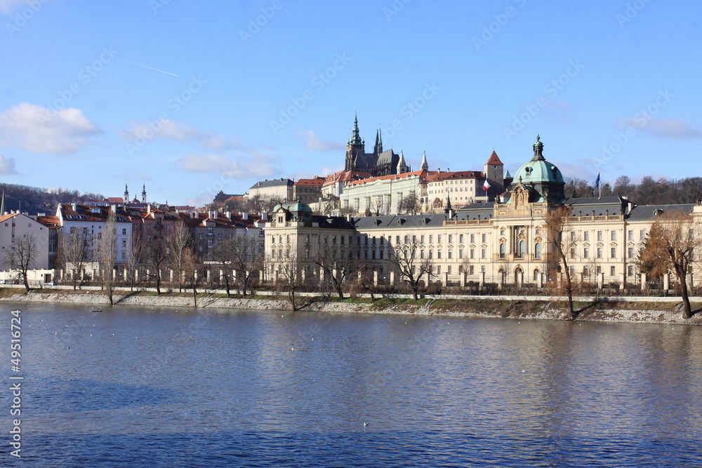 Winter Prague Office of Government above River Vltava