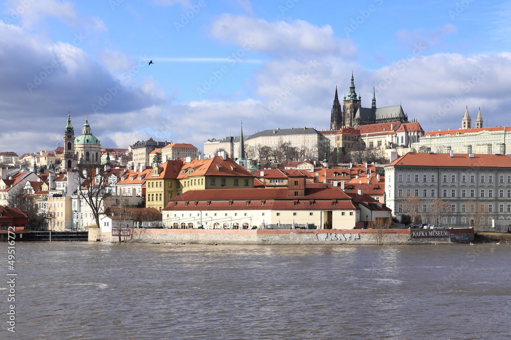 Winter Prague gothic Castle above River Vltava, Czech Republic