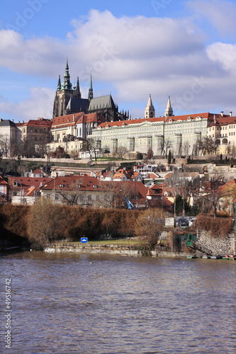 Winter Prague gothic Castle above River Vltava  Czech Republic