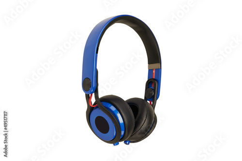 Blue headphones on white background